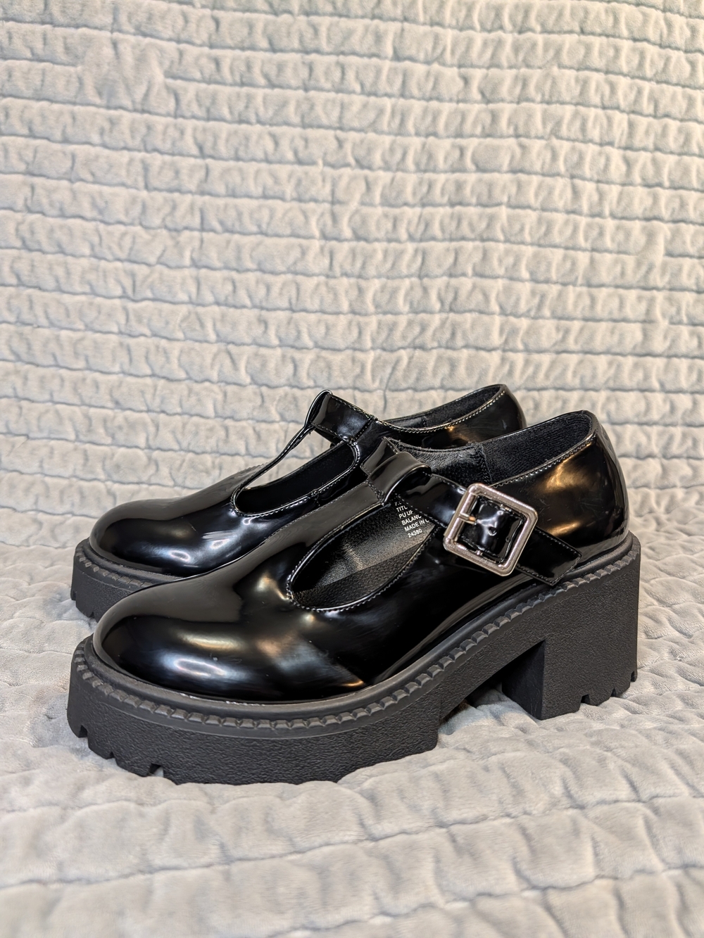 Madden Girl Tituss Mary Jane Heels 7.5 Black Patent Platform Chunky Y2K Goth